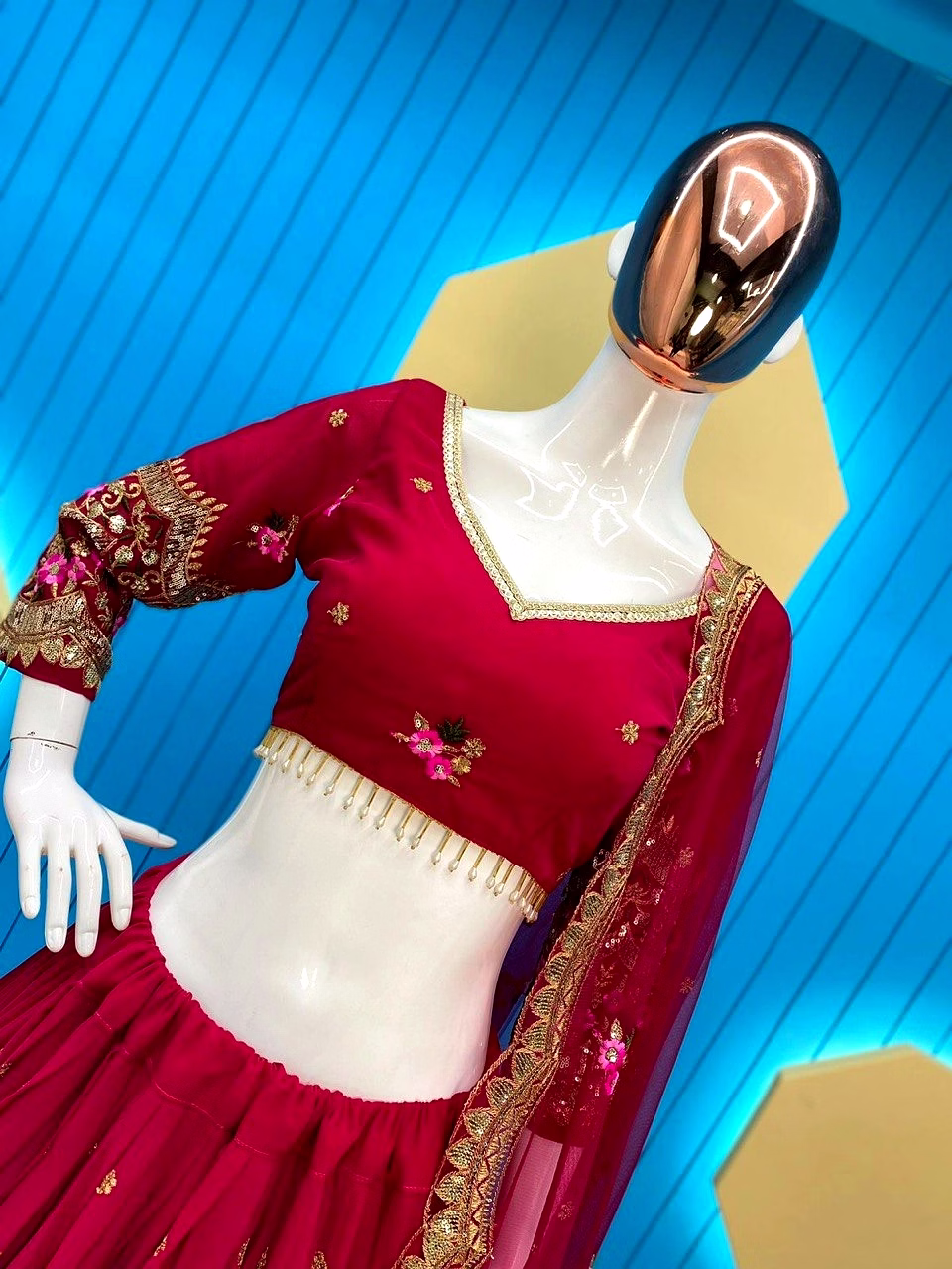 Elegant Faux Georgette Lehenga with Sequins Embroidery, Choli & Net Dupatta Set image 6