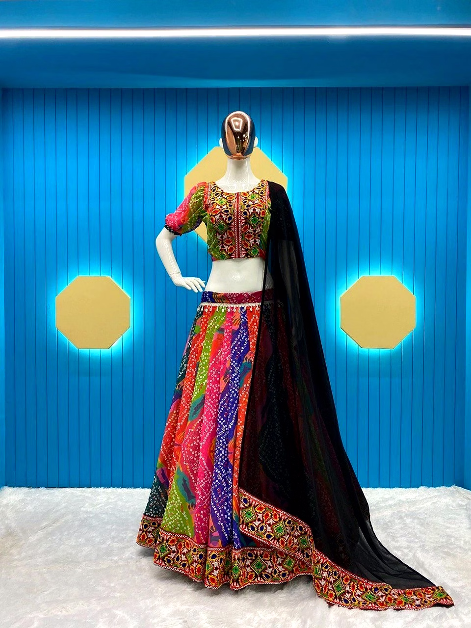Bandhani Print Georgette Lehenga with Gamthi Work and Designer Fullstitched Blouse image 7