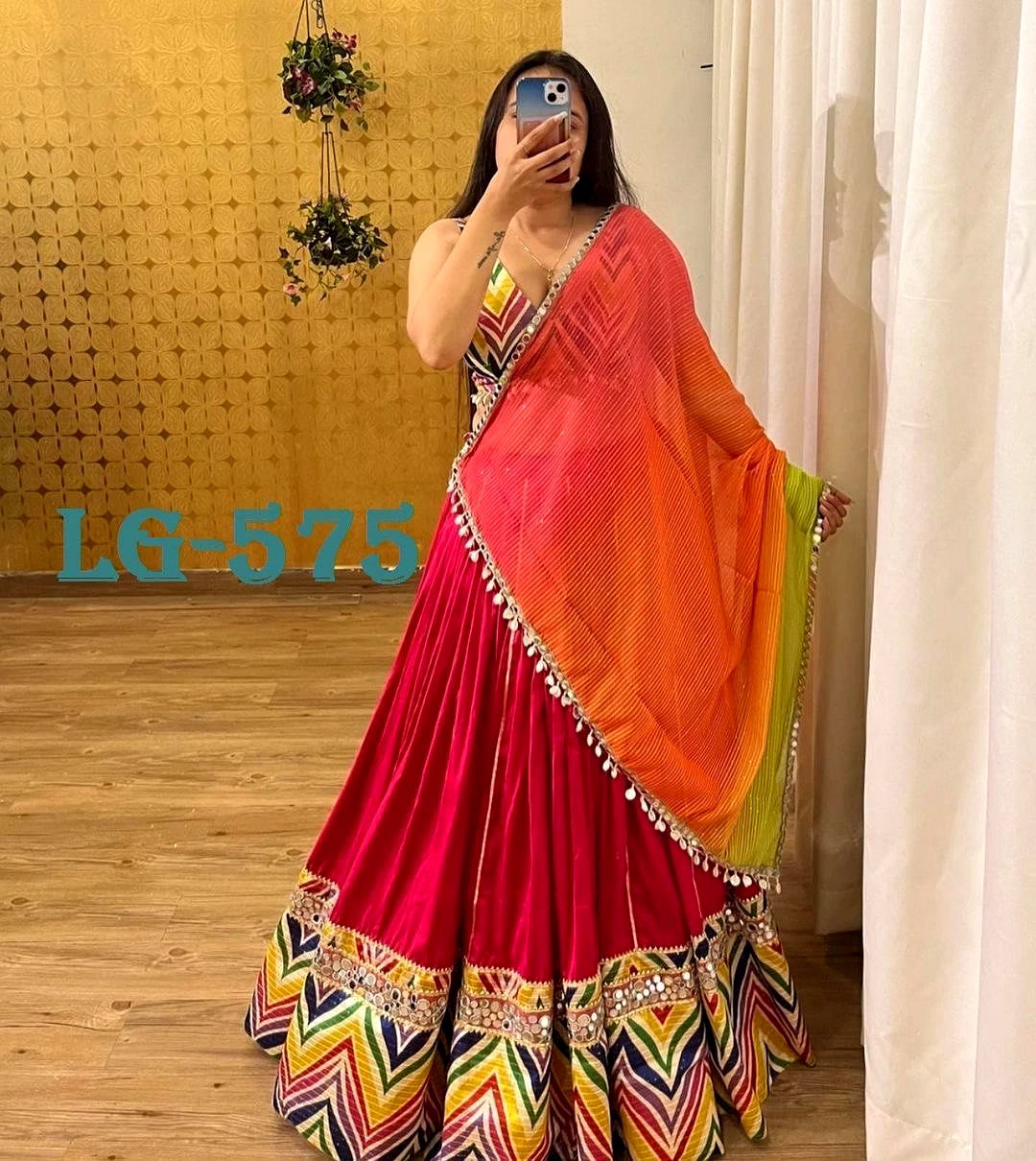 Pure Cotton Lehenga with Print Crochet & Real Mirror Work, Semi Stitched, 4m Flair image 1