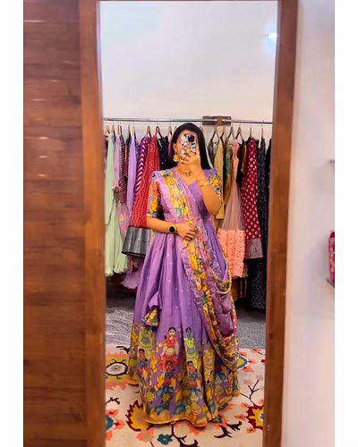 Elegant Vichitra Sequence Lehenga with Ultra Satin Inner and 4m Flair, Semi-Stitched-Purple-2