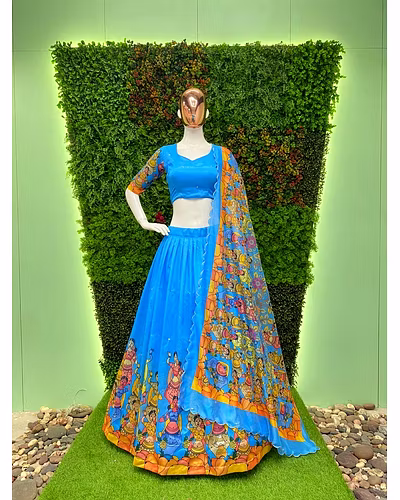 Elegant Vichitra Sequence Lehenga with Ultra Satin Inner and 4m Flair, Semi-Stitched-Rama-1