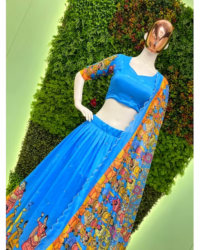 Elegant Vichitra Sequence Lehenga with Ultra Satin Inner and 4m Flair, Semi-Stitched-Rama-2