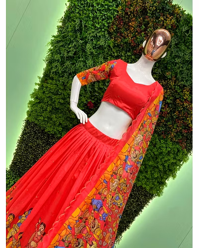 Elegant Vichitra Sequence Lehenga with Ultra Satin Inner and 4m Flair, Semi-Stitched-Red-2
