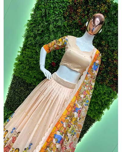 Elegant Vichitra Sequence Lehenga with Ultra Satin Inner and 4m Flair, Semi-Stitched-Beige-4