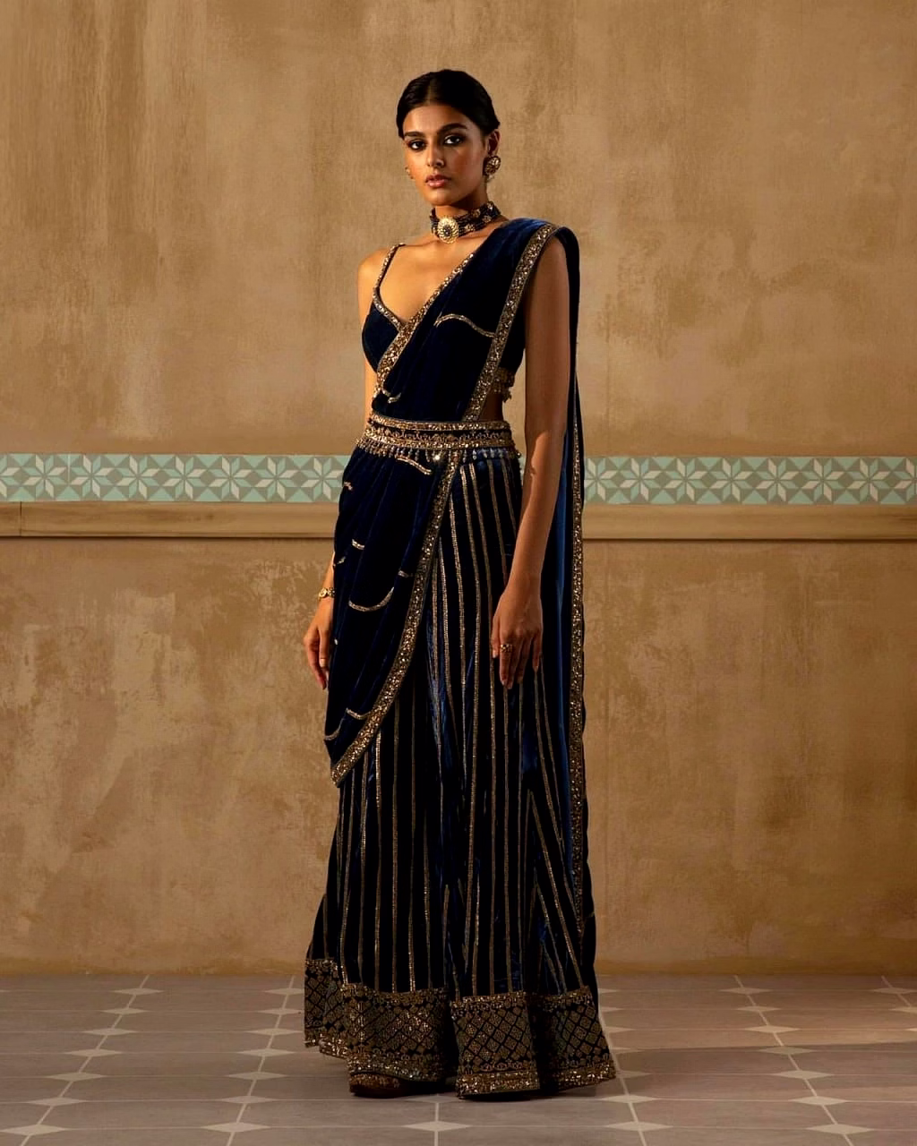 Elegant Viscos Velvet Lehenga with Heavy Embroidery & Sequins Work - Semi-Stitched image 3
