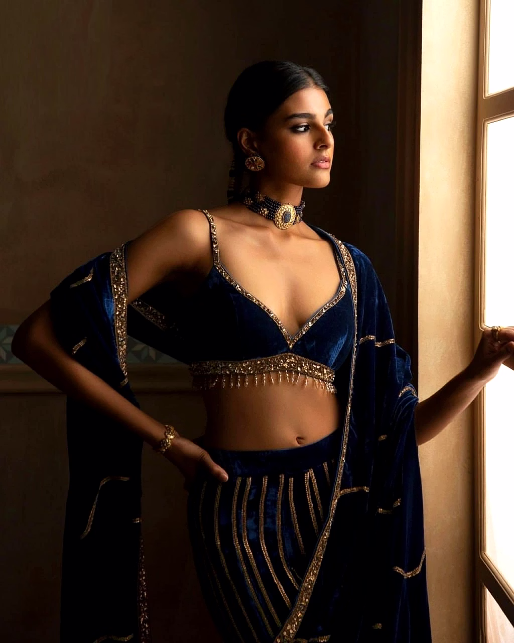 Elegant Viscos Velvet Lehenga with Heavy Embroidery & Sequins Work - Semi-Stitched image 4