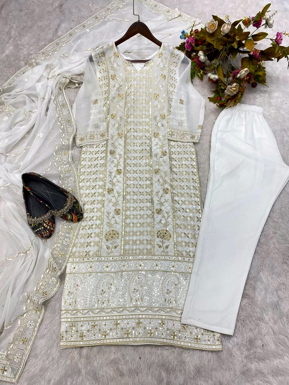 Women's Faux Georgette Embroidered Suit Set with Dupatta - Sizes M to XXL - 820g image 5