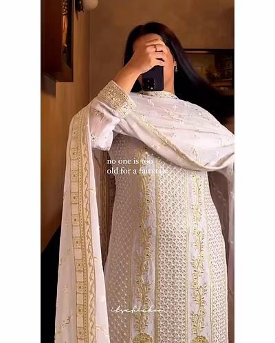 Women's Faux Georgette Embroidered Suit Set with Dupatta - Sizes M to XXL - 820g-White-XL-1