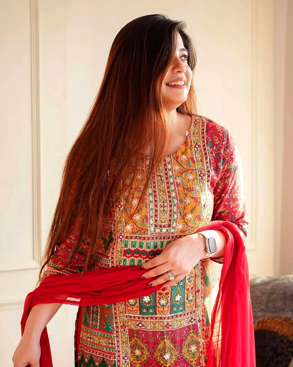 Elegant Maslin Printed Top with Real Mirror Work, Micro Inner, Free Size Pants & Georgette Dupatta image 2