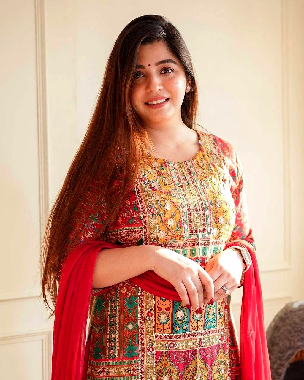 Elegant Maslin Printed Top with Real Mirror Work, Micro Inner, Free Size Pants & Georgette Dupatta image 4