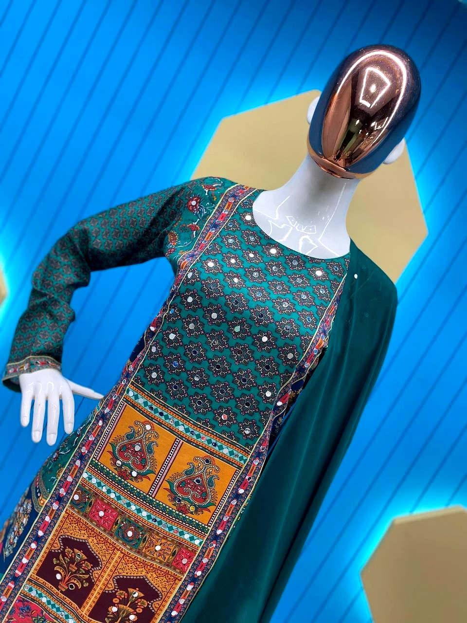 Stylish Maslin Top with Printed & Mirror Work, Micro Pant & Georgette Dupatta Set image 2