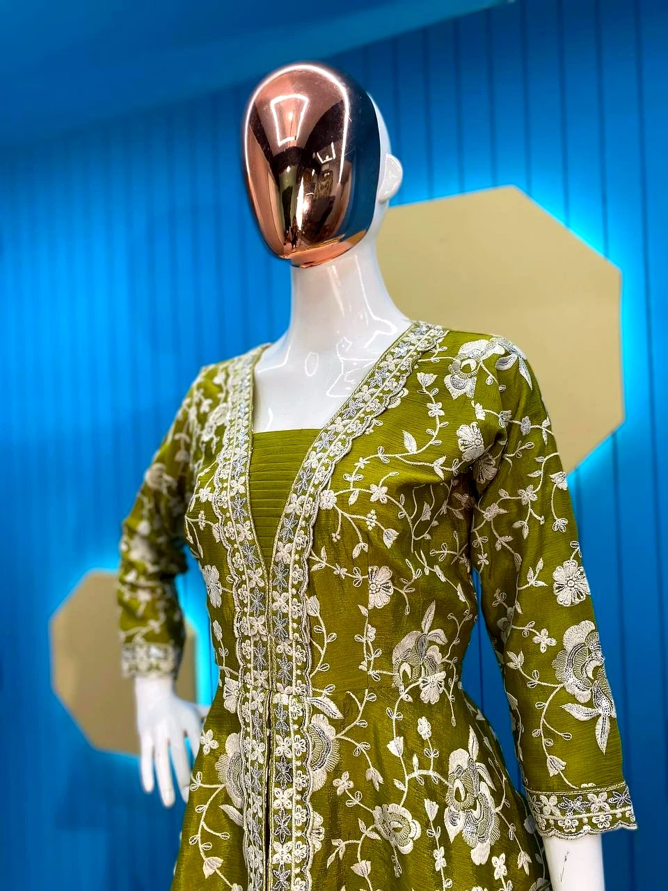 Elegant Chinon Silk Embroidered Top & Plazo Set with Micro Cotton Inner and Heavy Work image 2