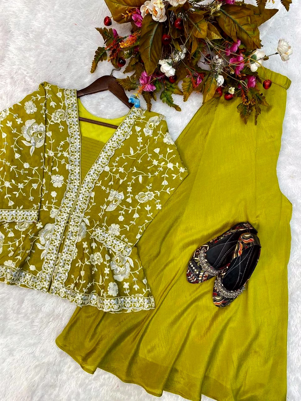 Elegant Chinon Silk Embroidered Top & Plazo Set with Micro Cotton Inner and Heavy Work image 3