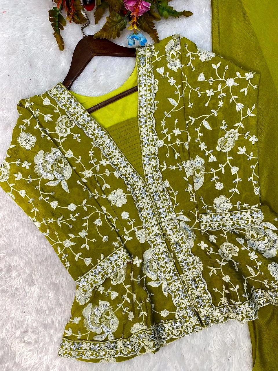 Elegant Chinon Silk Embroidered Top & Plazo Set with Micro Cotton Inner and Heavy Work image 5