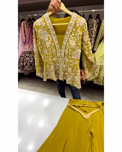 Elegant Chinon Silk Embroidered Top &amp; Plazo Set with Micro Cotton Inner and Heavy Work-Pista-XL-3