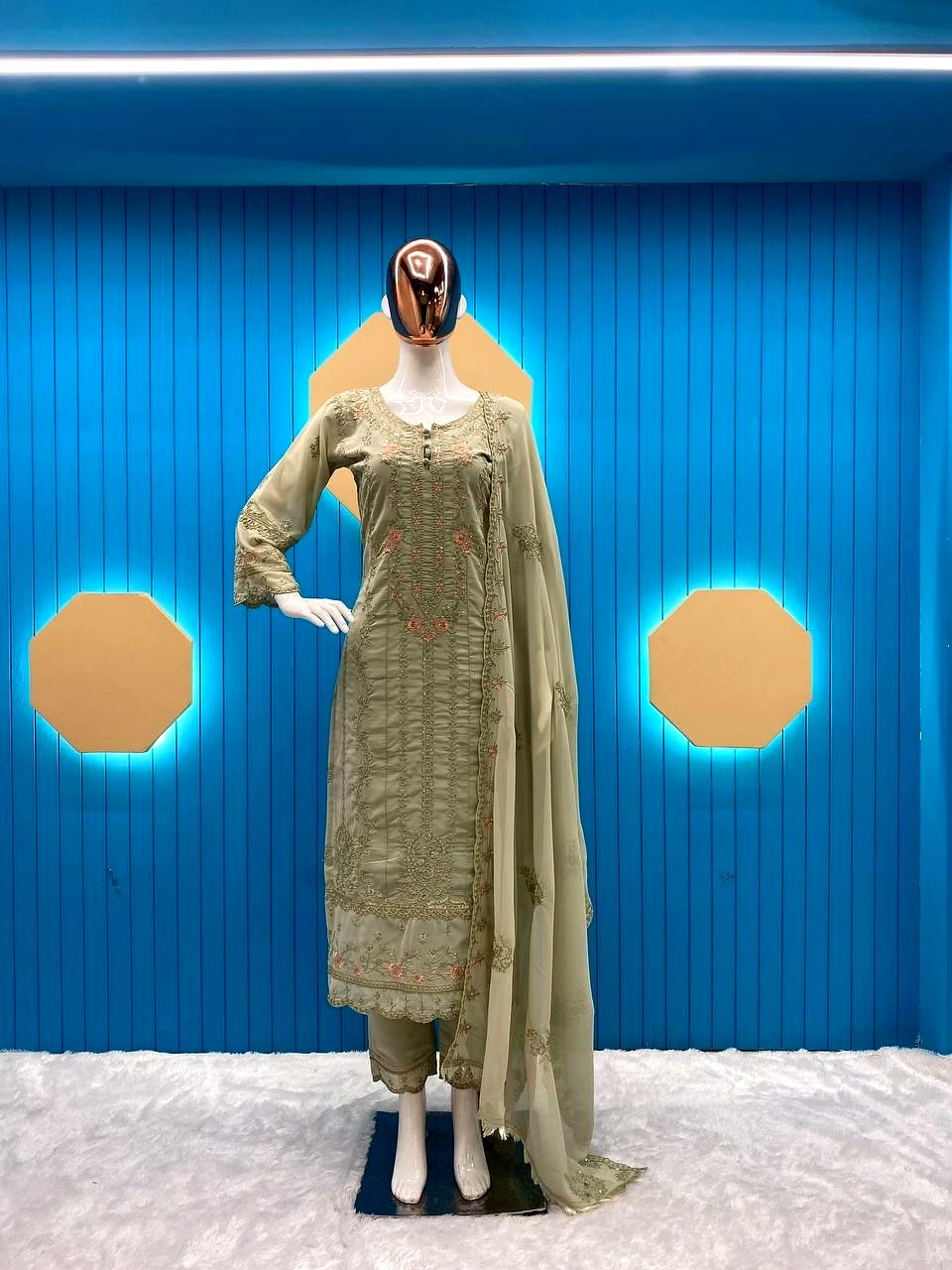 Faux Georgette Embroidered Sequence Work Suit Set with Dupatta - Sizes M to XXL image 3