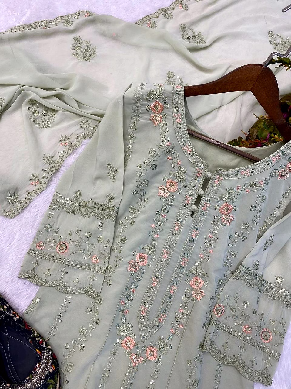 Faux Georgette Embroidered Sequence Work Suit Set with Dupatta - Sizes M to XXL image 4
