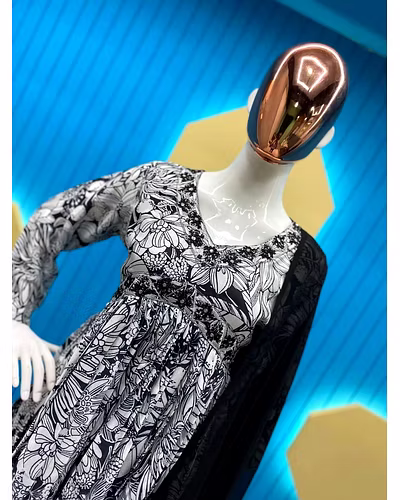 Elegant Chinon Gown with Silk Inner, Print &amp; Embroidery Work, Free Size, Includes Dupatta-XL-Grey-2