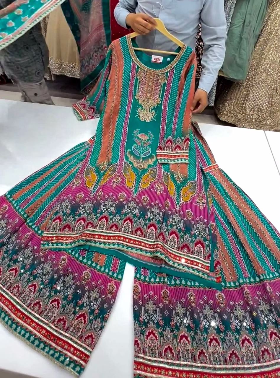 Elegant Maslin Salwar Suit with Printed & Mirror Work, Free Size Sarara, Dupatta Included image 4