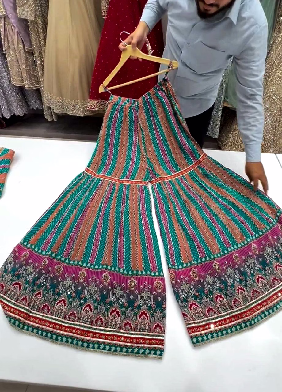 Elegant Maslin Salwar Suit with Printed & Mirror Work, Free Size Sarara, Dupatta Included image 6