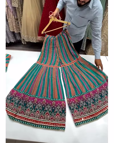 Elegant Maslin Salwar Suit with Printed &amp; Mirror Work, Free Size Sarara, Dupatta Included-Dark Green-L-5