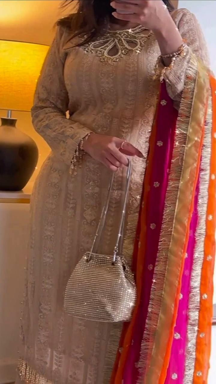 Elegant Faux Georgette Embroidered Suit with Dupatta | Sizes M-XXL | Free Size Pants image 2