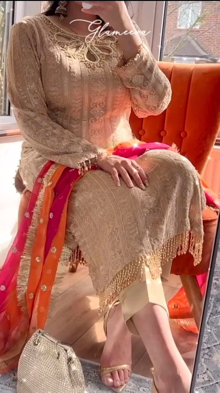 Elegant Faux Georgette Embroidered Suit with Dupatta | Sizes M-XXL | Free Size Pants image 3