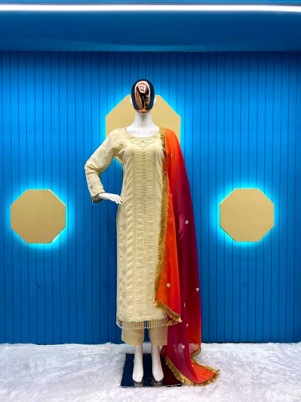 Elegant Faux Georgette Embroidered Suit with Dupatta | Sizes M-XXL | Free Size Pants image 6