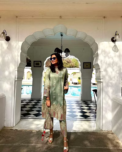 Elegant Chinon Silk Embroidered Top &amp; Pant Set with Printed Dupatta-RLG1827-Pista-XXL