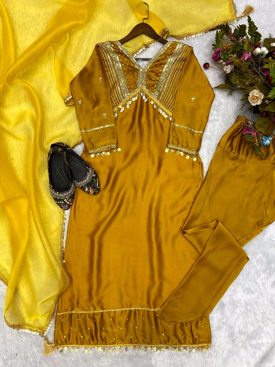 Elegant Rangoly Silk Ensemble with Kodi Embroidery & Organza Dupatta image 6