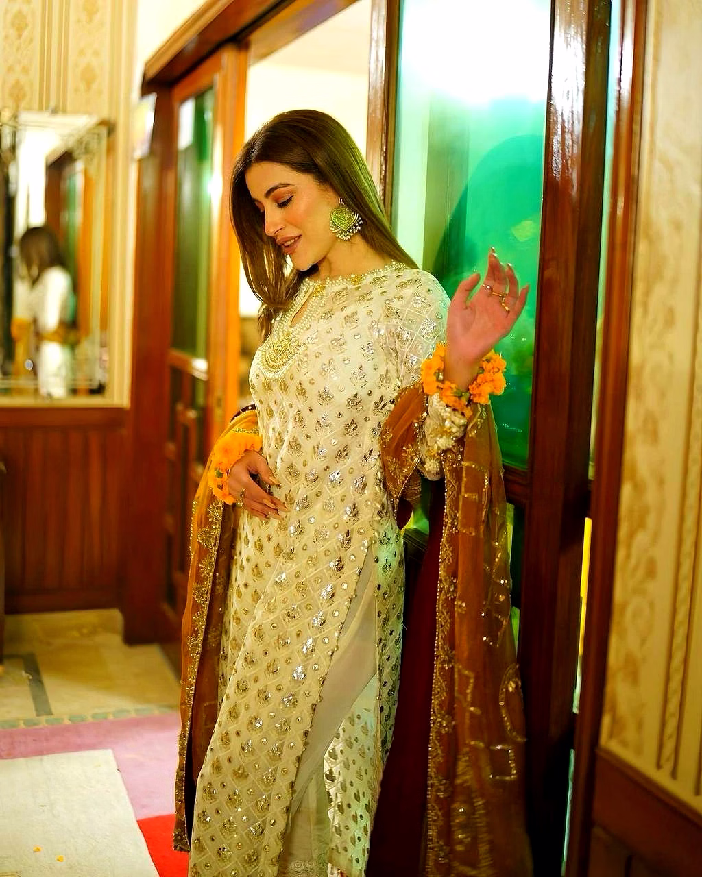 Faux Georgette Suit with Sequence Embroidery - M, L, XL, XXL - Free Size Pants image 2