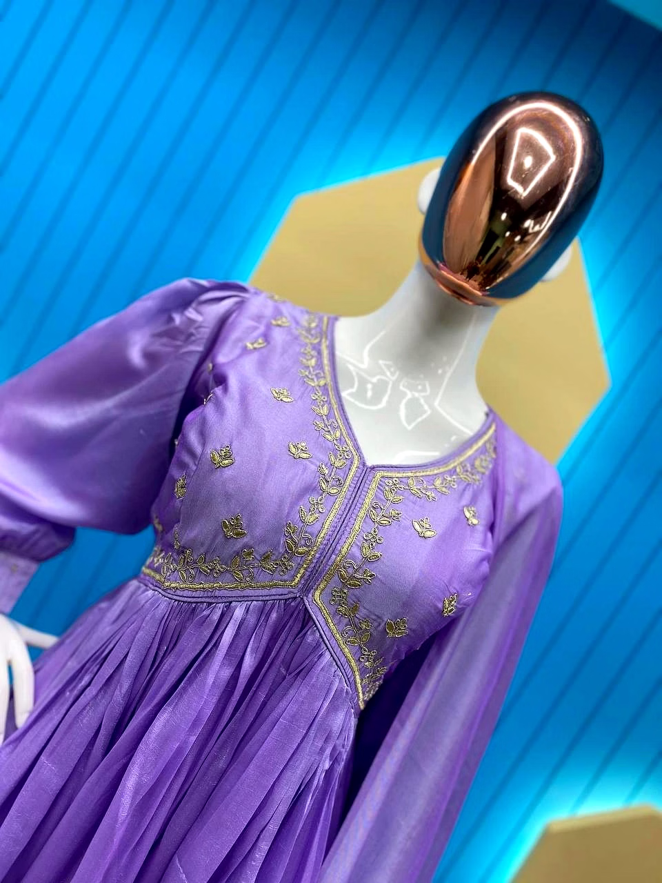 Elegant Vichitra Gown with Cording Sequence Embroidery, Plazzo, and Motiwork Dupatta image 2