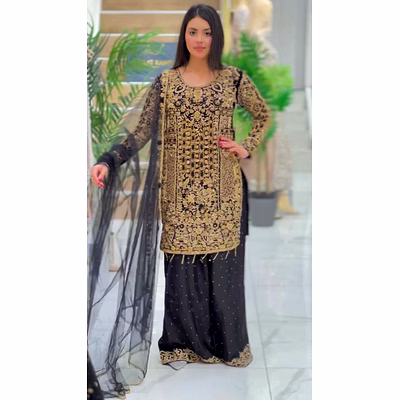 ynf elegant georgette suit with cording sequence & diamond work - multiple sizes available