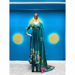 ynf elegant chinon gown with silk inner, embroidery, and digital print dupatta set