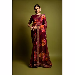 ynf chiffon saree adorned with sequins and cord embroidery with blouse piecs