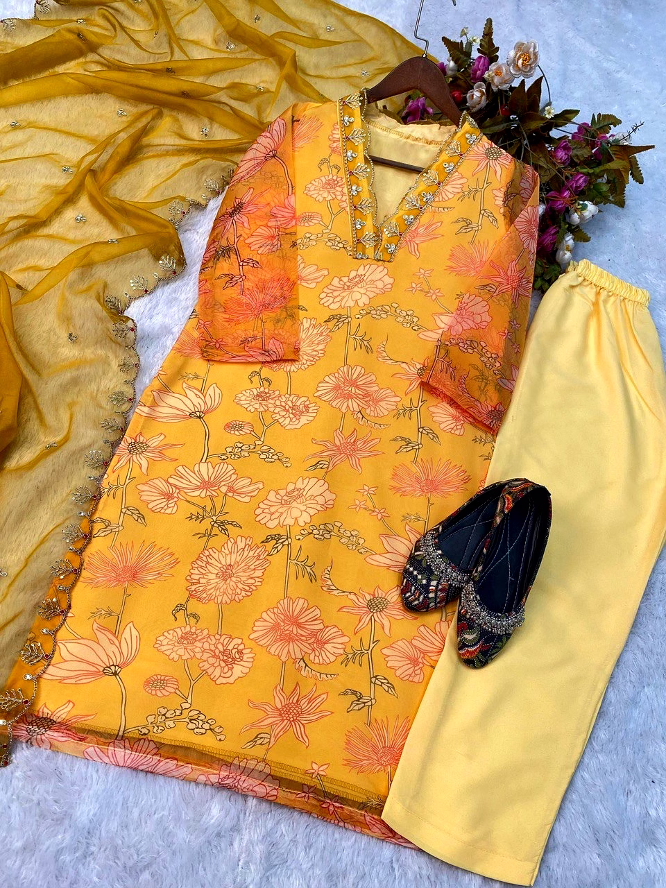 Elegant Printed Organza Top with Sequin Embroidery, Micro Cotton Inner, Micro Silk Pant, Dupatta image 3