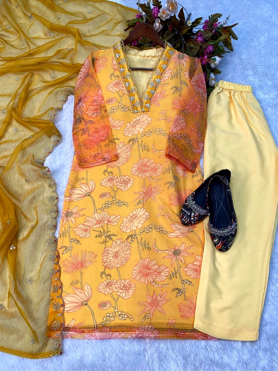 Elegant Printed Organza Top with Sequin Embroidery, Micro Cotton Inner, Micro Silk Pant, Dupatta image 6