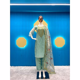 ynf elegant organza embroidered outfit - top & pant with micro cotton inner, dupatta included
