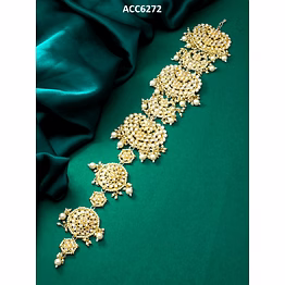 ynf vermont gold plated floral white kundan bridal wedding hair braid choti extension braid extension (white)
