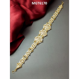ynf women's new alloy fancy bridal matha patti - gold plated, pearl studded, white