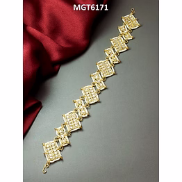 ynf ethnic rajasthani maang teeka borla with pearls and gold strings for weddings