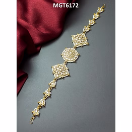 ynf kundan premium bridal matha patti, gold plated brass & copper with pearls