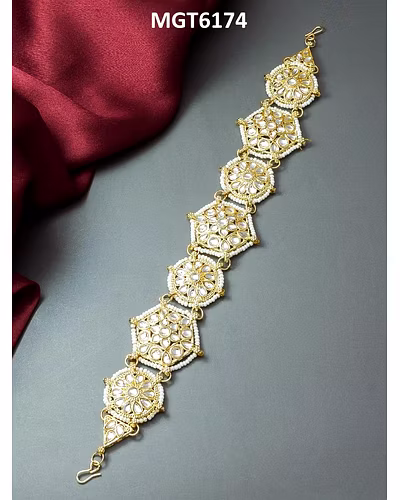 Brass Ethnic Rajputi Mathapatti with Kundan Pearl for Women &amp; Girls - Gold Plated-LOX6174