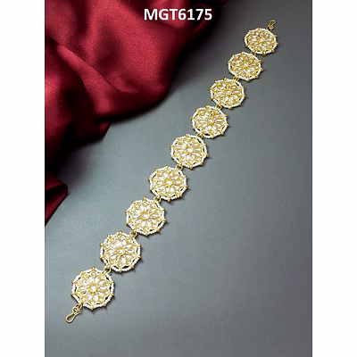 ynf pearl kundan bridal matha patti - bollywood inspired, skin friendly ethnic head gear