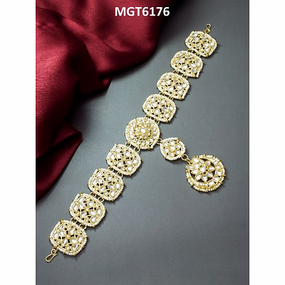 ynf rajputi kundan matha patti/sheesh phool/sheesh patti bridal gold plated pearls