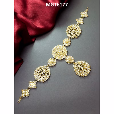 ynf satrangi designer rajputi kundan matha patti - gold plated bridal sheesh phool