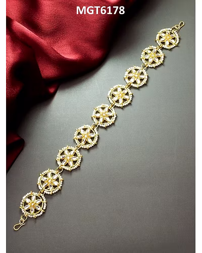 Gold-Plated Brown Kundan Hairband - Handcrafted, Five Layer, Elegant Festival Wear-LOX6178
