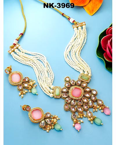 Khushi's Heavy Handcrafted Kundan Bridal Choker Set - Gold Plated, Adjustable-LOX3969