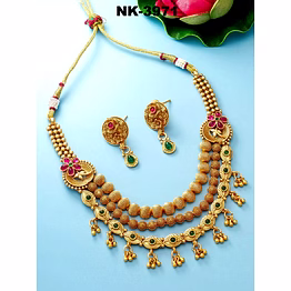 ynf regal kundan-studded handpainted gold-plated necklace & earrings set