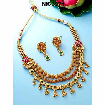 ynf regal kundan-studded handpainted gold-plated necklace & earrings set